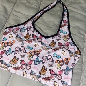 Butterfly Print Cropped Halter Top